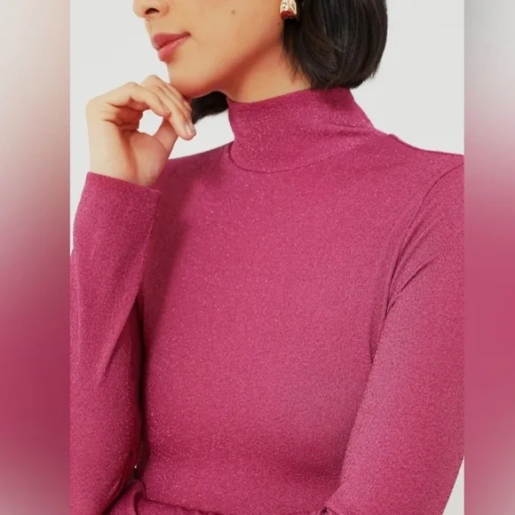 Tuckernuck Hyacinth House Pink Shimmer Elle Woods Turtleneck - Size Large - Picture 6 of 7